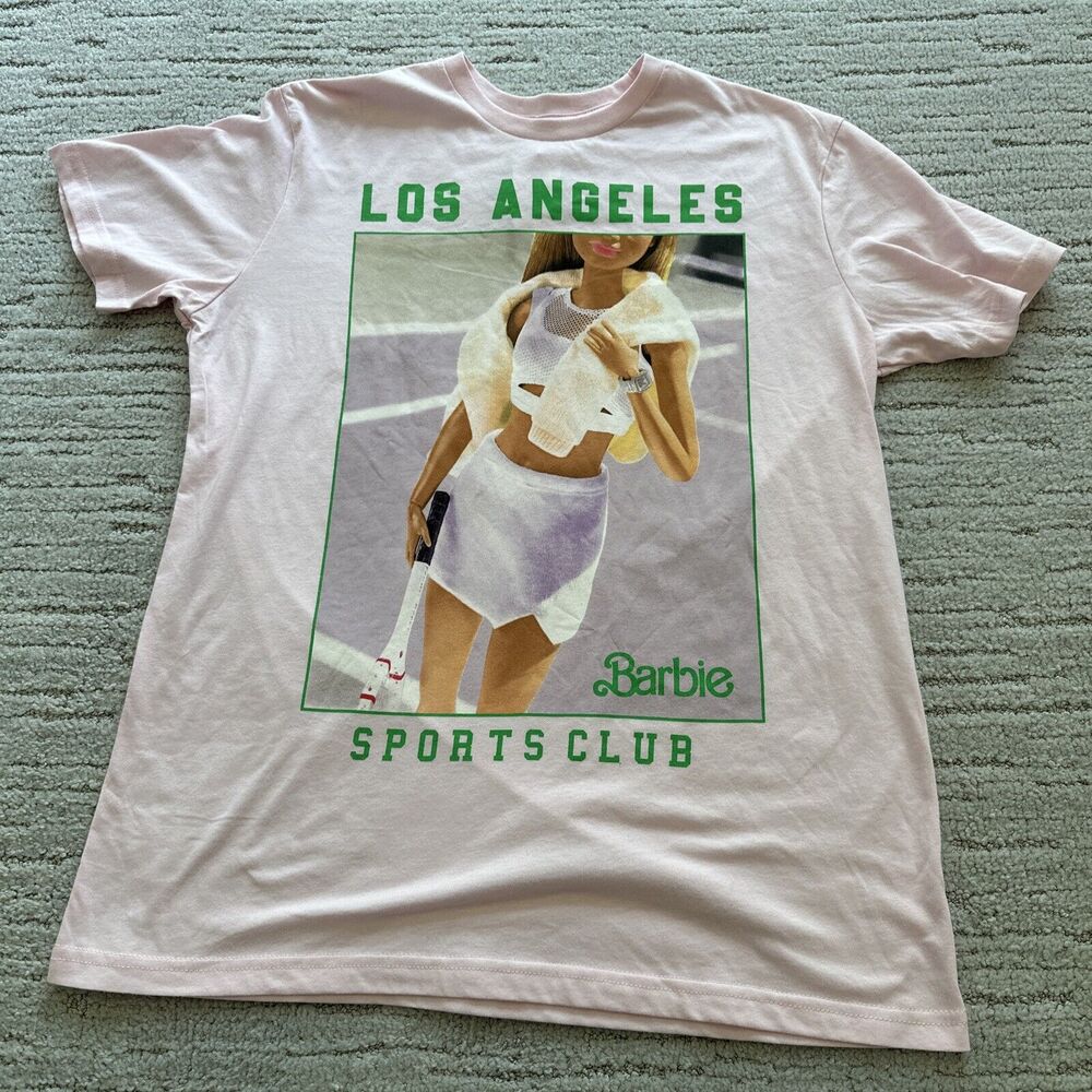 Barbie Los Angeles Sports Club Pink Womens Top‎ Shirt Oversized Size Medium - Picture 4 of 8